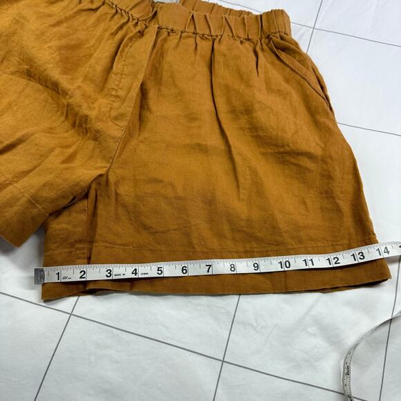 Everlane Shorts Womens Medium Orange Brown Linen Boxer Relaxed Pull On Travel - Picture 14 of 14